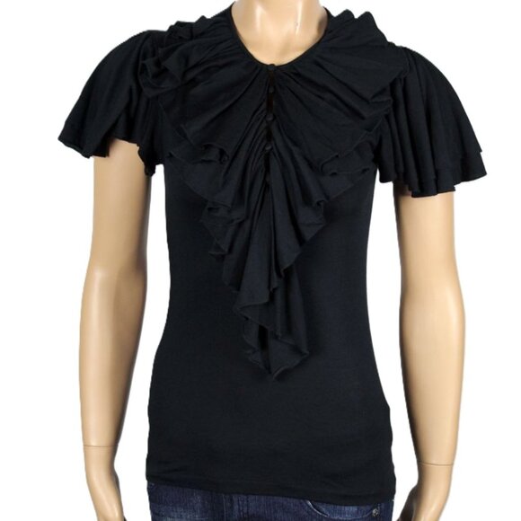 New, Ralph Lauren Pima Cotton Ruffle Button Front Flutter Sleeve Blouse - Picture 7 of 16